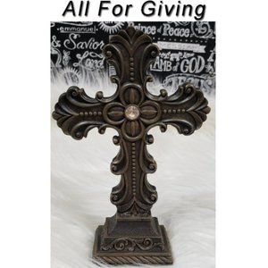 Resin Jeweled 8" Standing Cross Decor NWT